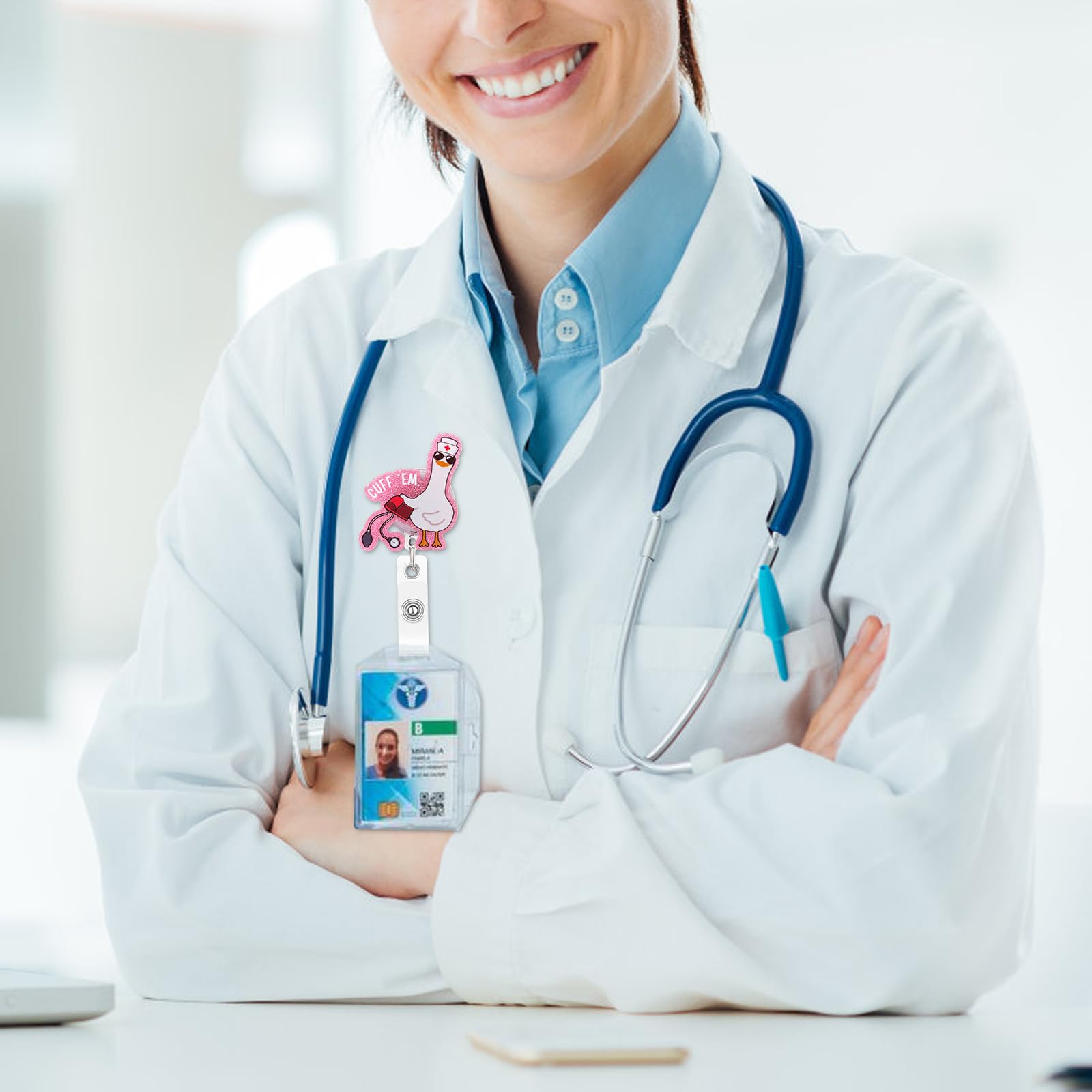 Funny Goose Nurse Badge Reel, Cuff 'Em