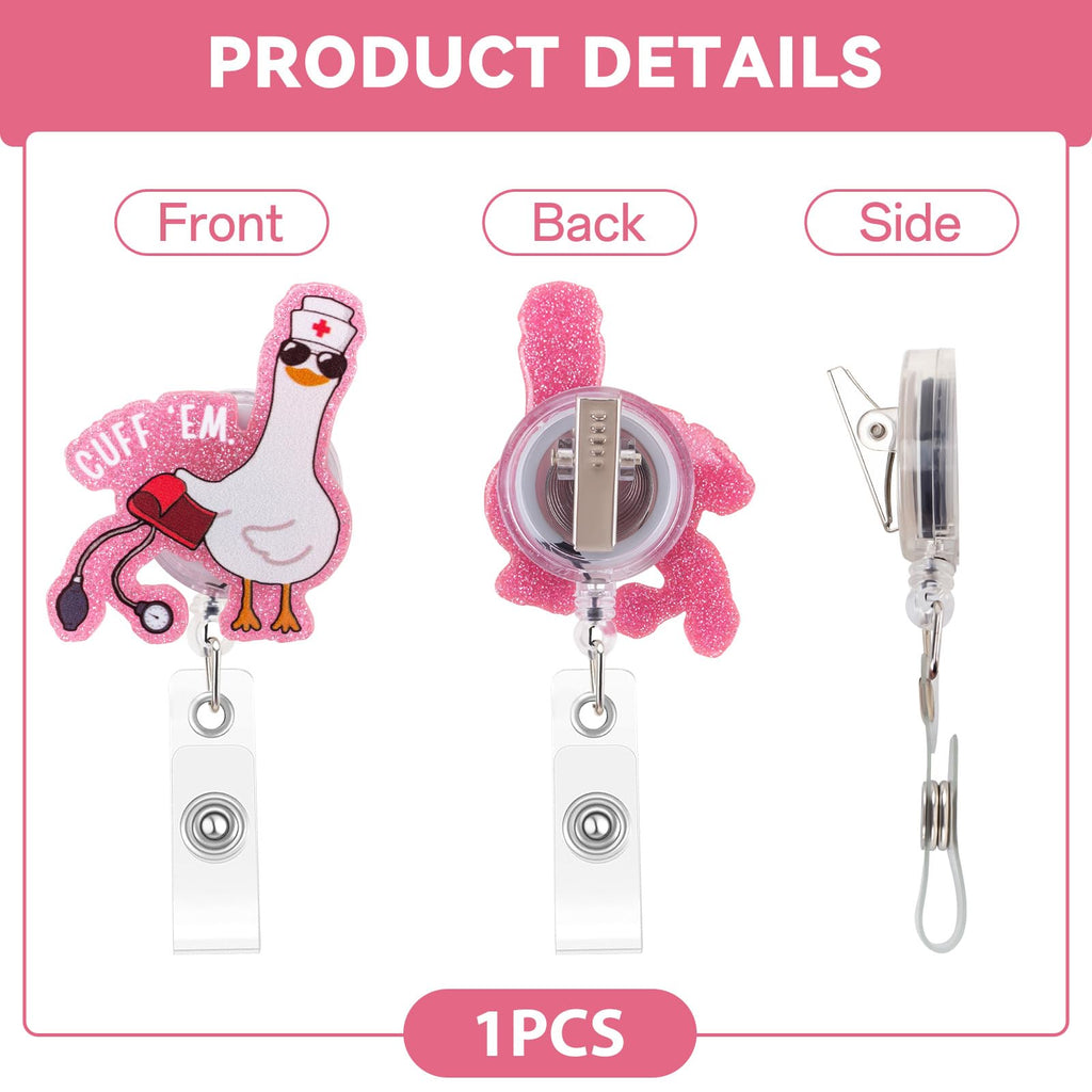 Funny Goose Nurse Badge Reel, Cuff 'Em