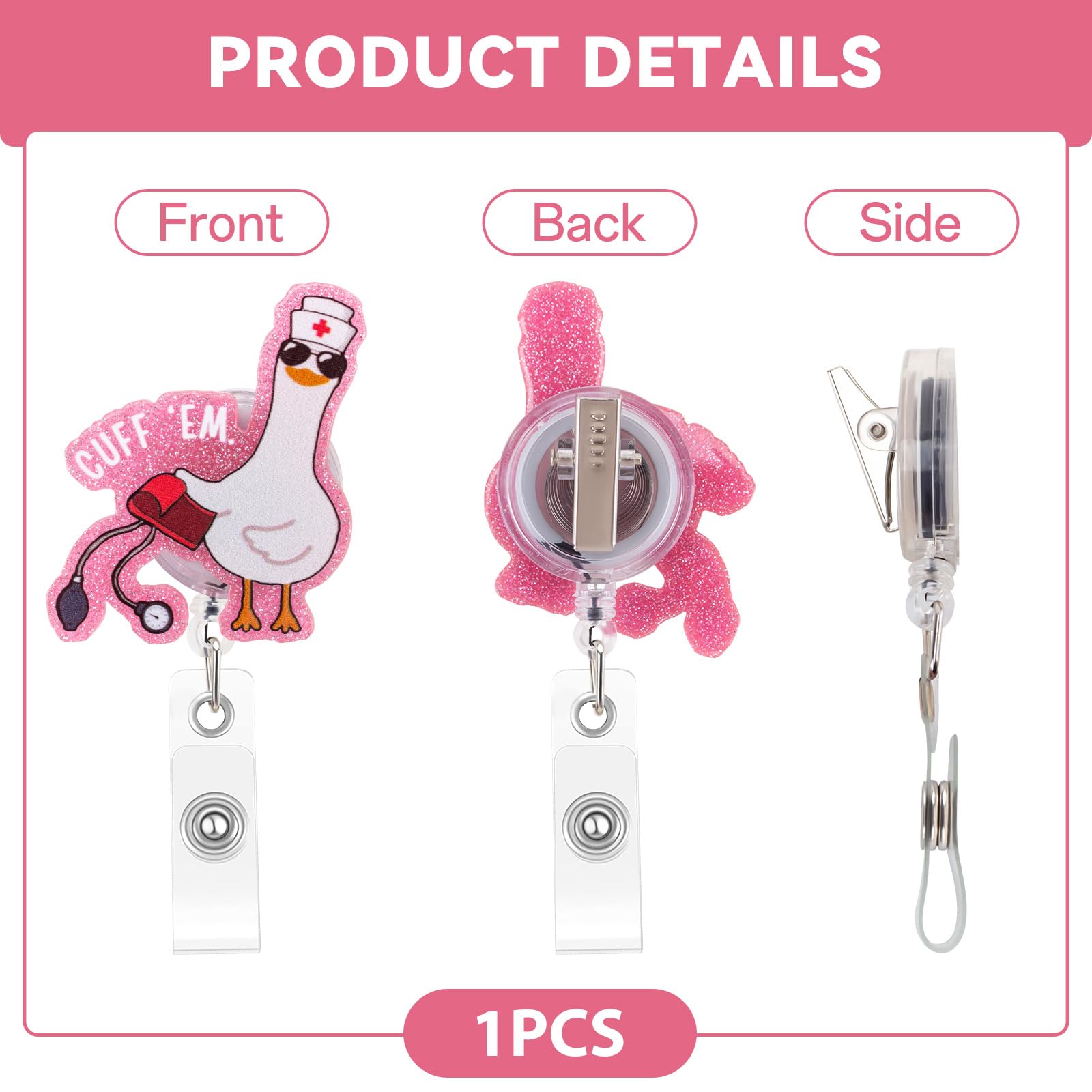 Funny Goose Nurse Badge Reel, Cuff 'Em