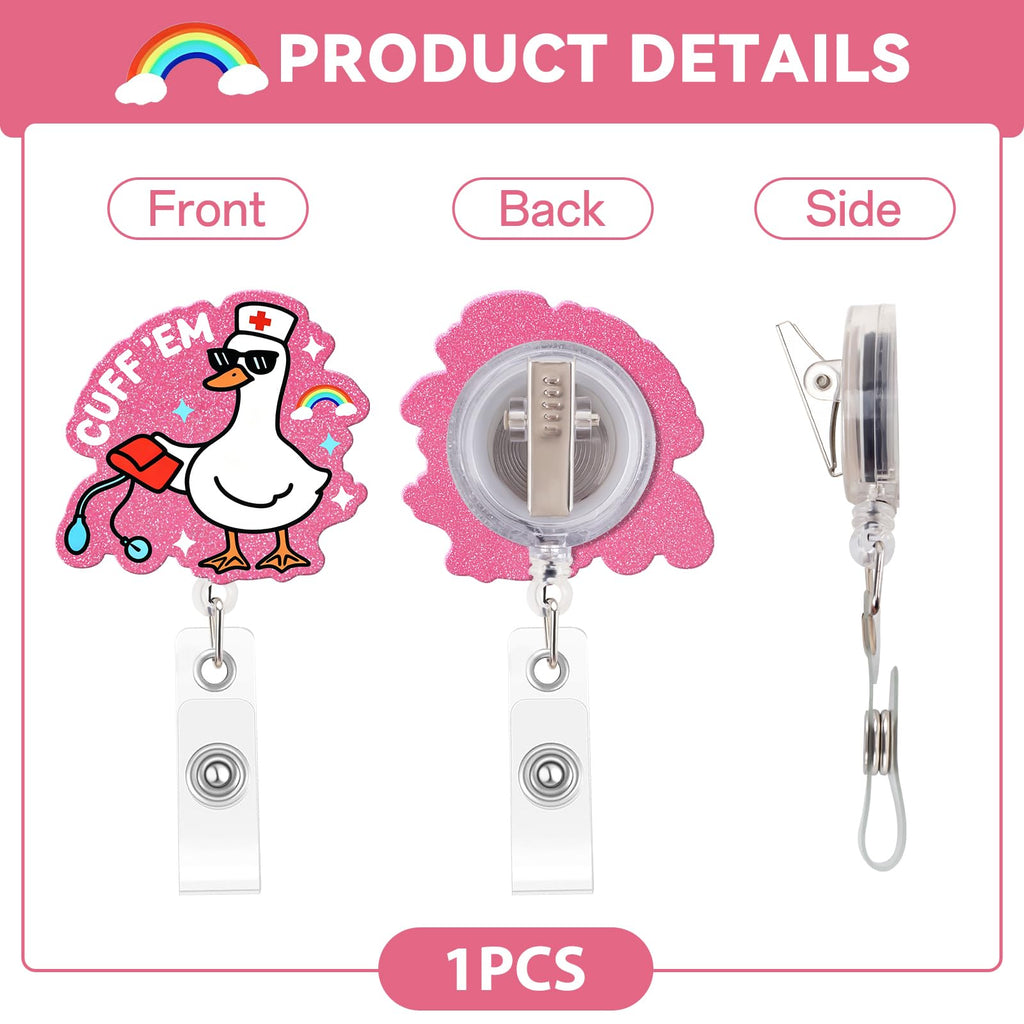Funny Goose Nurse Badge Reel, Cuff 'Em