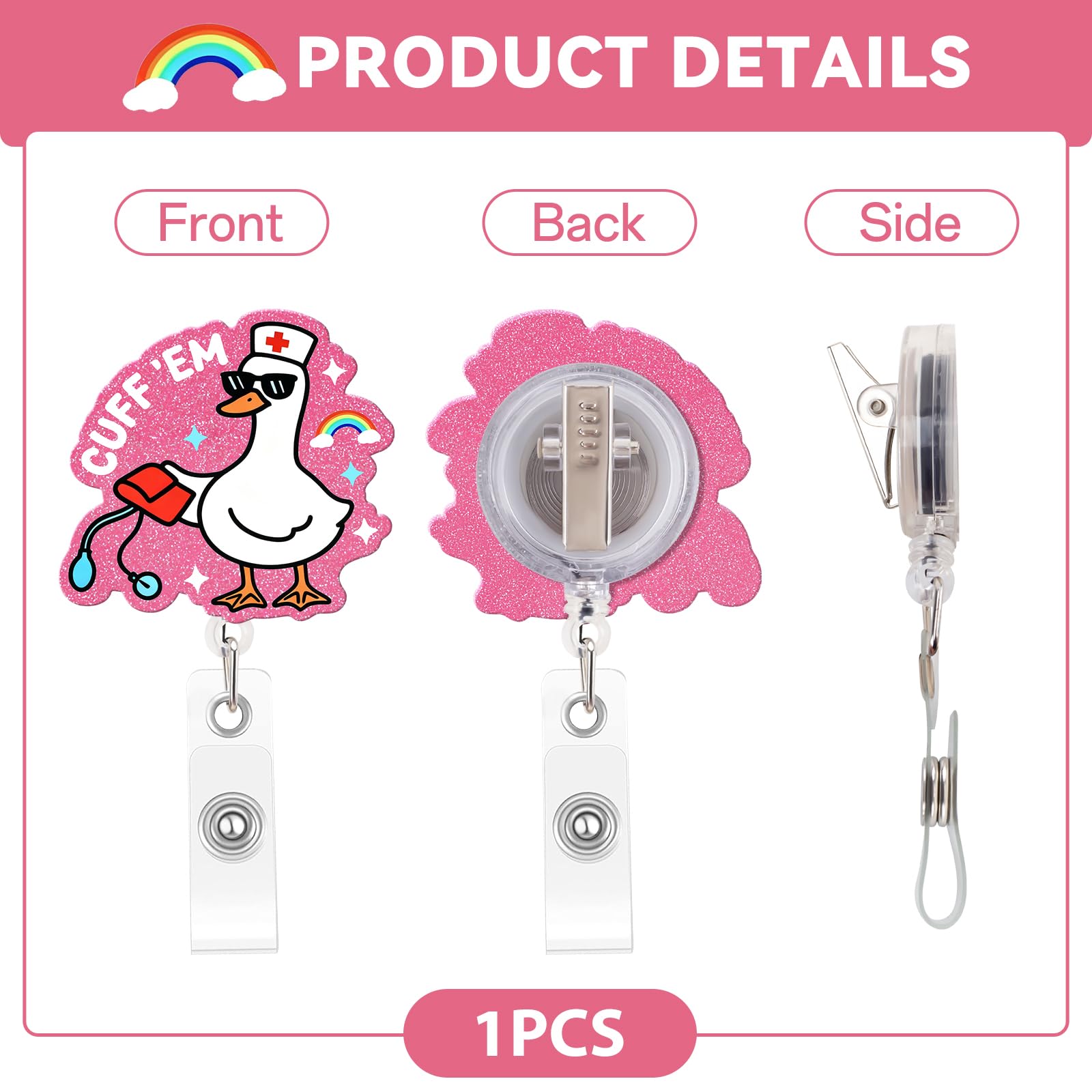 Funny Goose Nurse Badge Reel, Cuff 'Em
