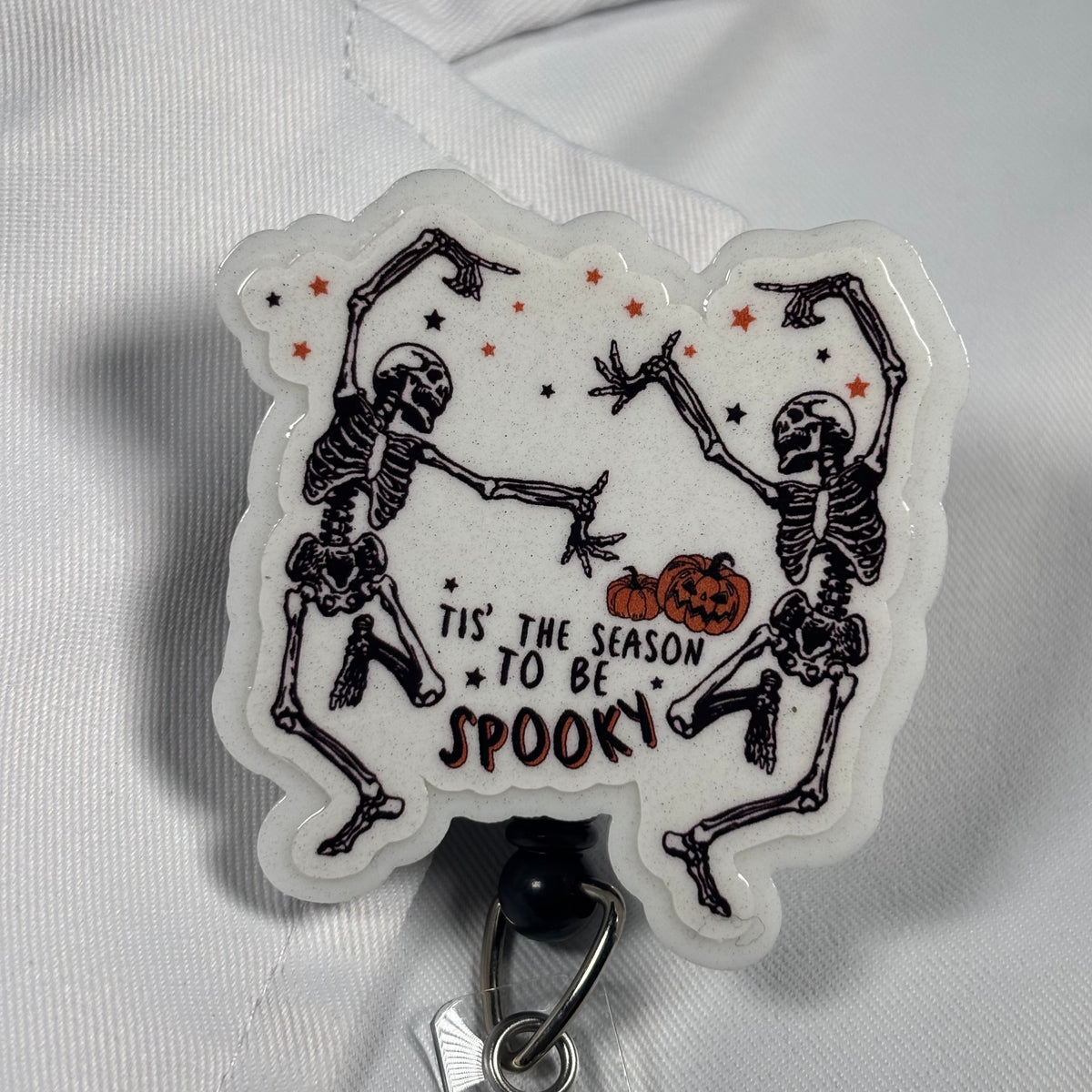 Halloween Dancing Skeletons Acrylic Badge Reel